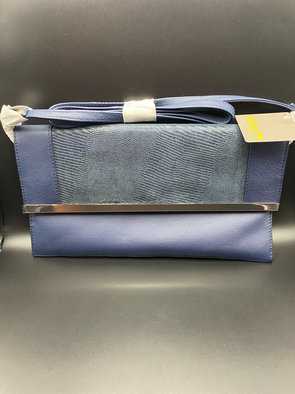 Hotter Navy Leather and Snakeskin Bag